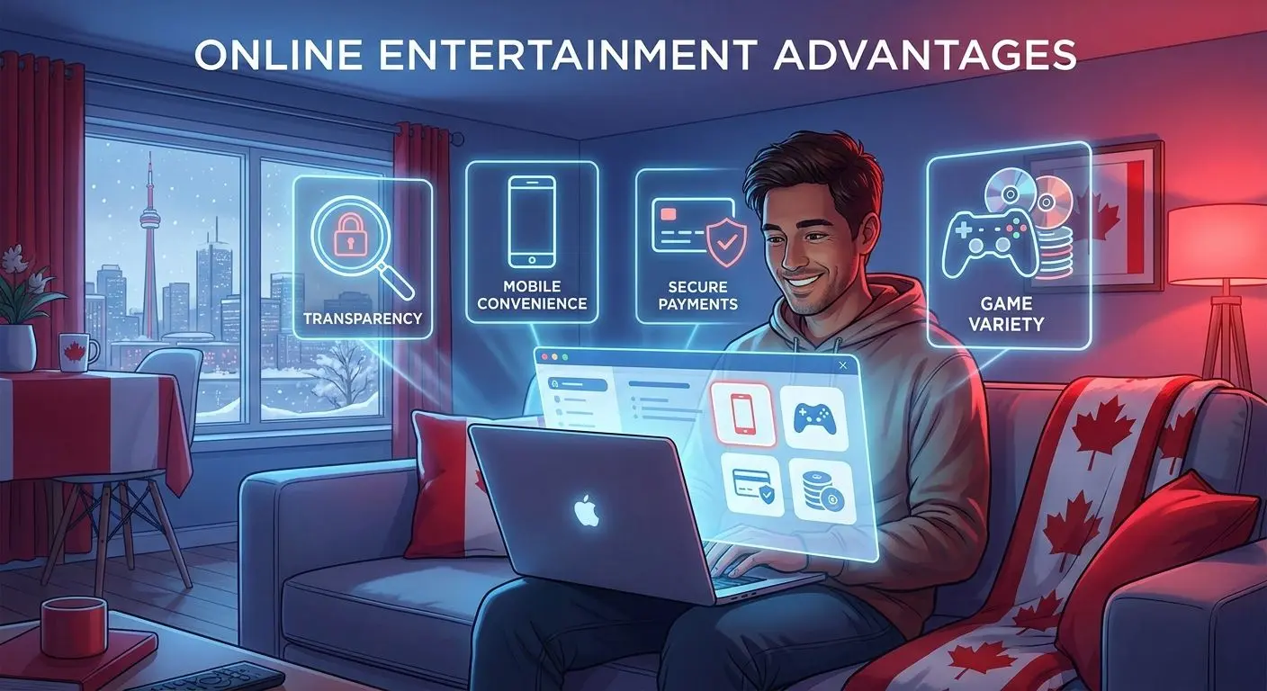 Why Players Choose PlayOJO Illustration of PlayOJO advantages with interface icons and online play setup